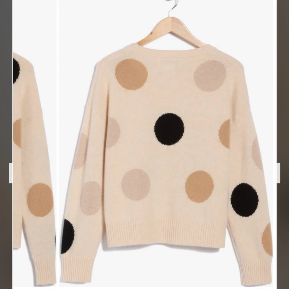 Magaschoni Polka Dot Cashmere Sweater in Creamy Heather Combo Size S - Picture 2 of 4